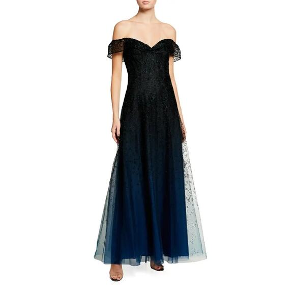 Marchesa Dresses & Skirts - Marchesa Notte Off Shoulder Ombré Dress Blue Size 4 NWT